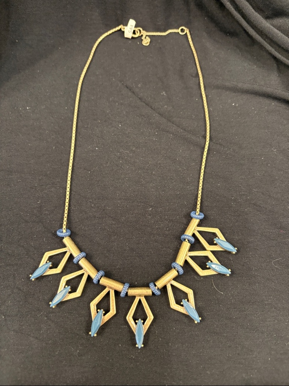 Gold and Blue Geometric Statement Necklace - Women Jewelry